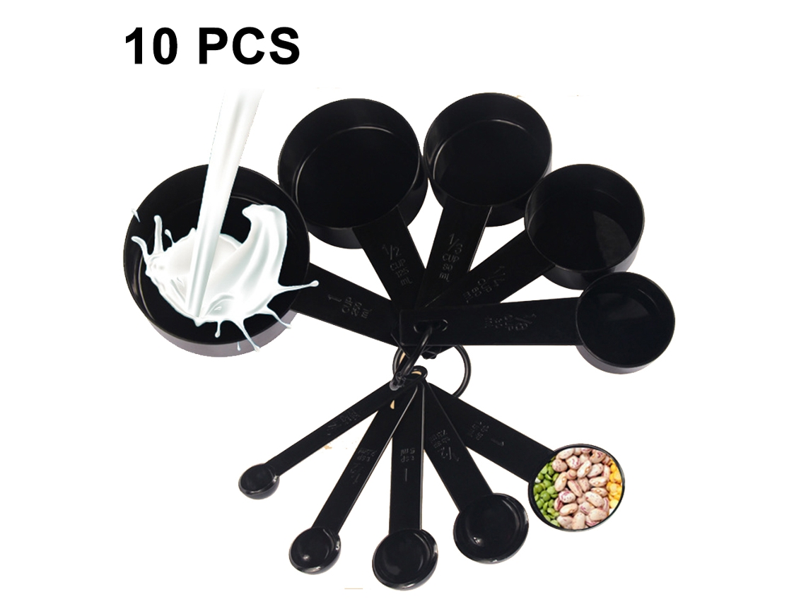 Juego de cucharas y tazas medidoras 10 en 1, juego de cocina de plástico, para medir ingredientes secos y líquidos