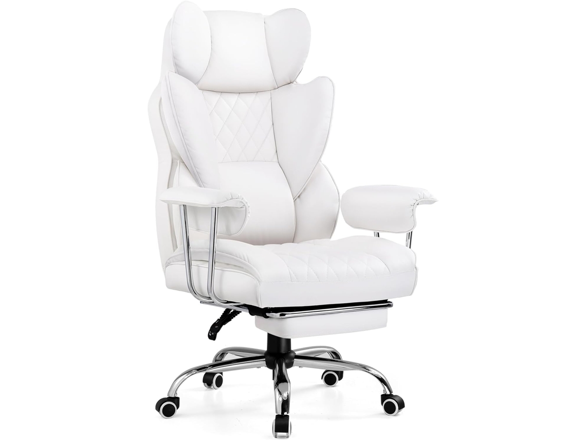 Silla GTPLAYER para Juegos, Silla de Oficina Con Soporte Lumbar de Resortes Ensacados, CóModa para Computadora con Reposabrazos y Reposapiés Blanco