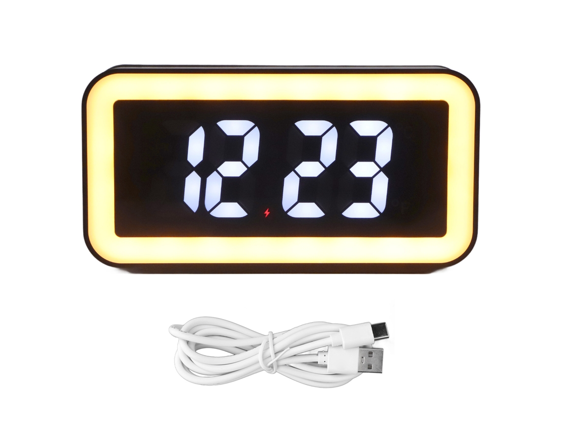 Despertador Digital Rectangular Con Carga Inalámbrica Y Usb Led Pantalla Grande Para Dormitorio Negro