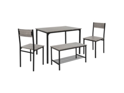 Conjunto de Comedor de 4 Piezas Muebles de Roble Gris 2 Sillas 1 Mesa 1 Banco ML-DESIGN