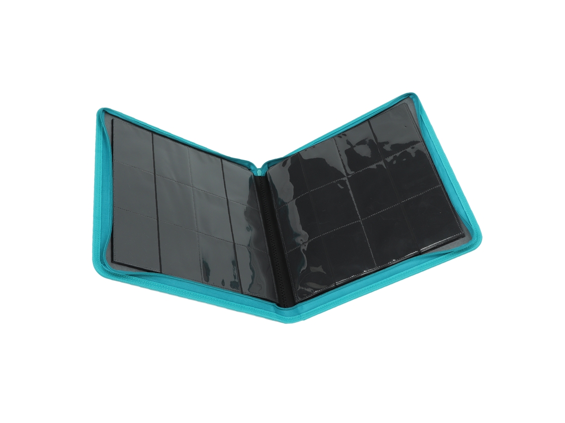 Carpeta Para Tarjetas Con 12 Bolsillos Con Cremallera, Piel Sintética, Capacidad Para 480 Tarjetas, Diseño Lateral, Color Azul Gasolina.