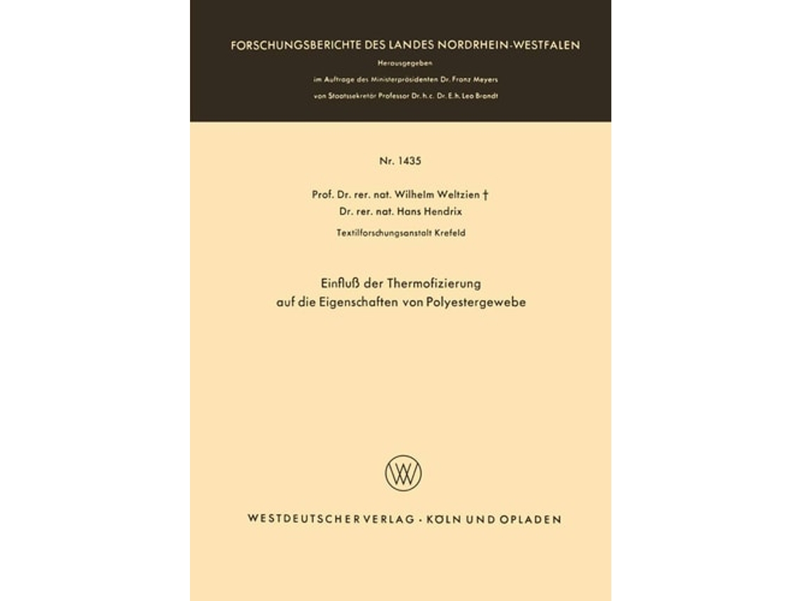 Libro Einflu Der Thermofizierung Auf Die Eigenschaften Von Polyestergewebe De Wilhelm Weltzien (alemán)