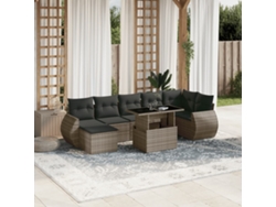 Conjunto de sofá de jardín de 8 piezas con cojines, ratán gris, DKD Home Decor