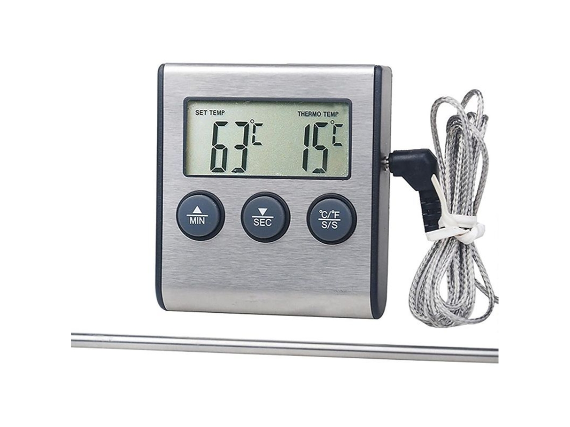 Termómetro Digital Para Cocina Horno Barbacoa Con Sonda De Acero Inoxidable Temporizador Magnetico