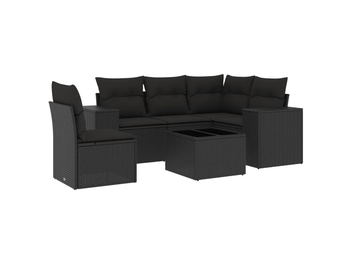 Maison Exclusive - Set De Sofás De Jardín 6 Piezas Y Cojines Ratán Sintético Negro