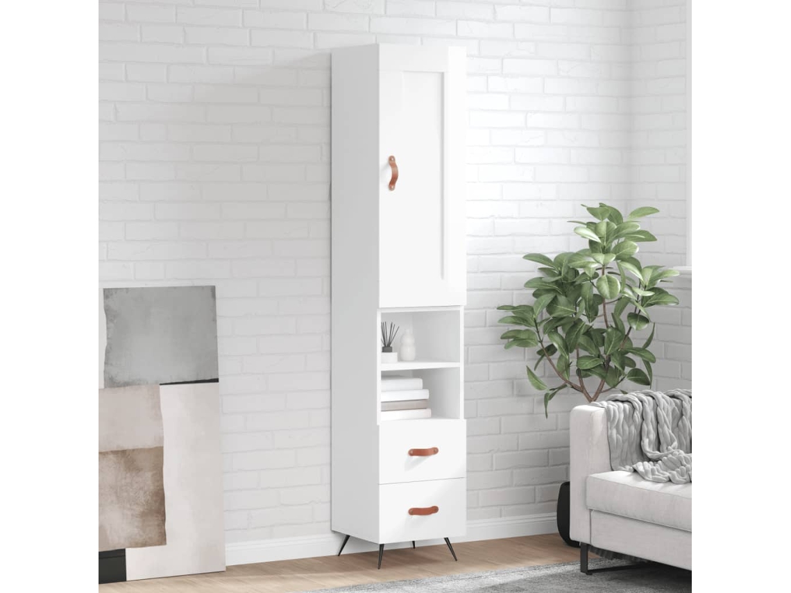Aparador Alto Madera Contrachapada Blanco Brillo 34,5x34x180 Cm