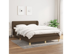 Cama Box Spring Con Colchón Tela Marrón Oscuro 140x190 Cm