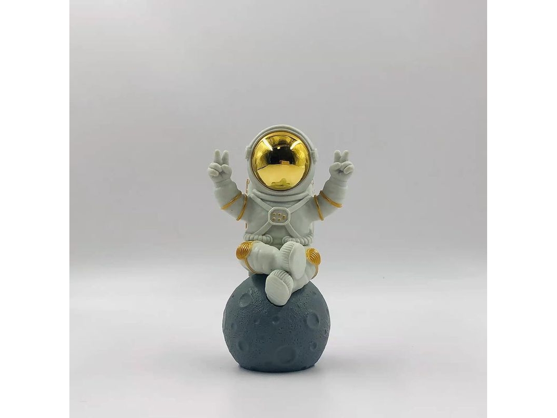 Estátua de Astronauta Decorativa em Pvc Branco e Dourado para Lar, Mesa e Prateleira