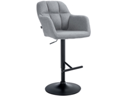 Taburete alto giratorio 360° tapizado en tela gris con costuras decorativas, base de metal negro 10_0005280