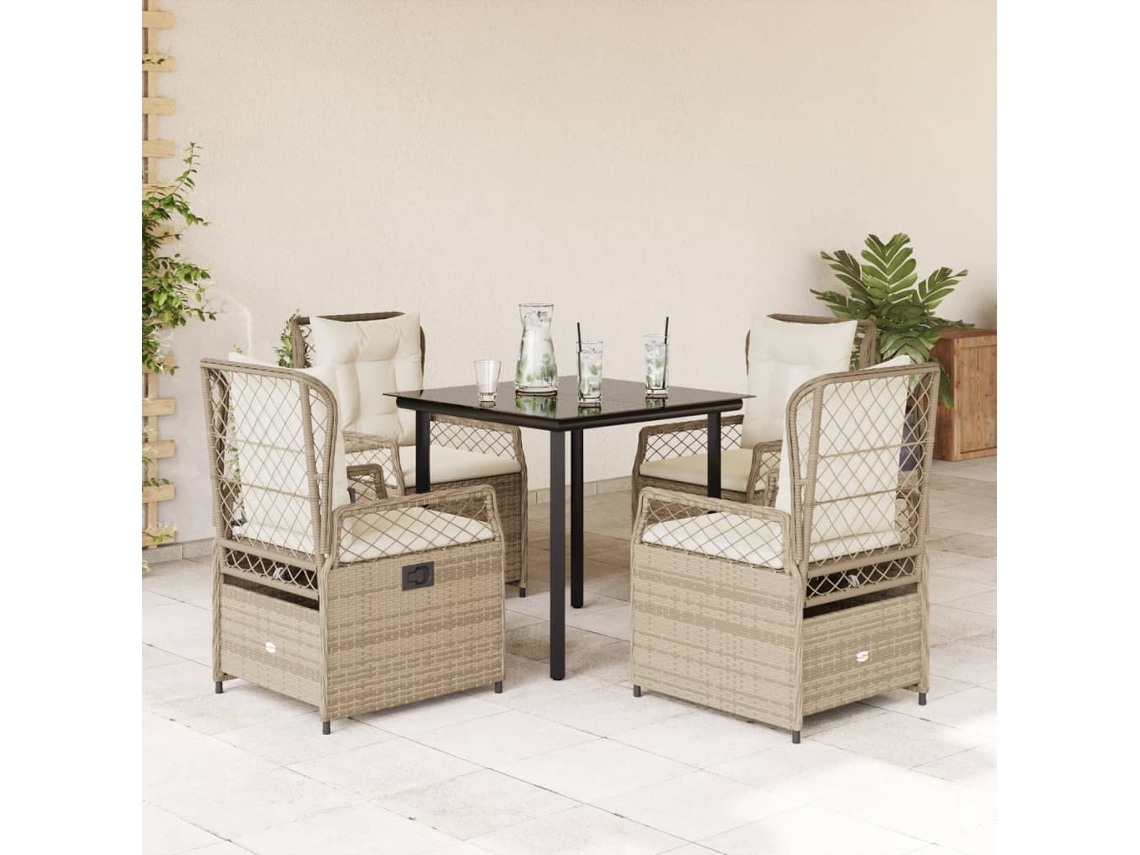 Juego de comedor de jardín de 5 piezas con cojines, mimbre sintético beige, Dkd Home Decor