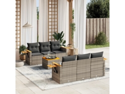 Conjunto de sofá de jardín de 7 piezas con cojines, mimbre gris, DKD Home Decor