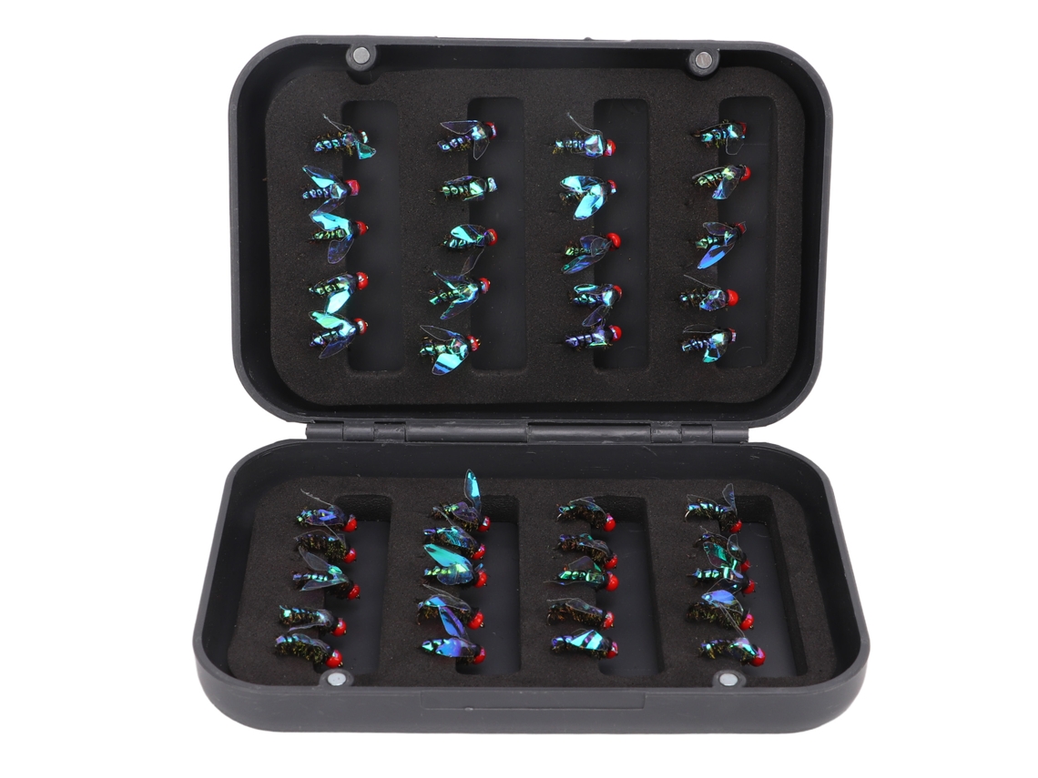 Caja De Almacenamiento Para 40 Señuelos De Pesca Con Mosca. Anzuelo De Acero De Alto Carbono Para Trucha Y Pez Negro.