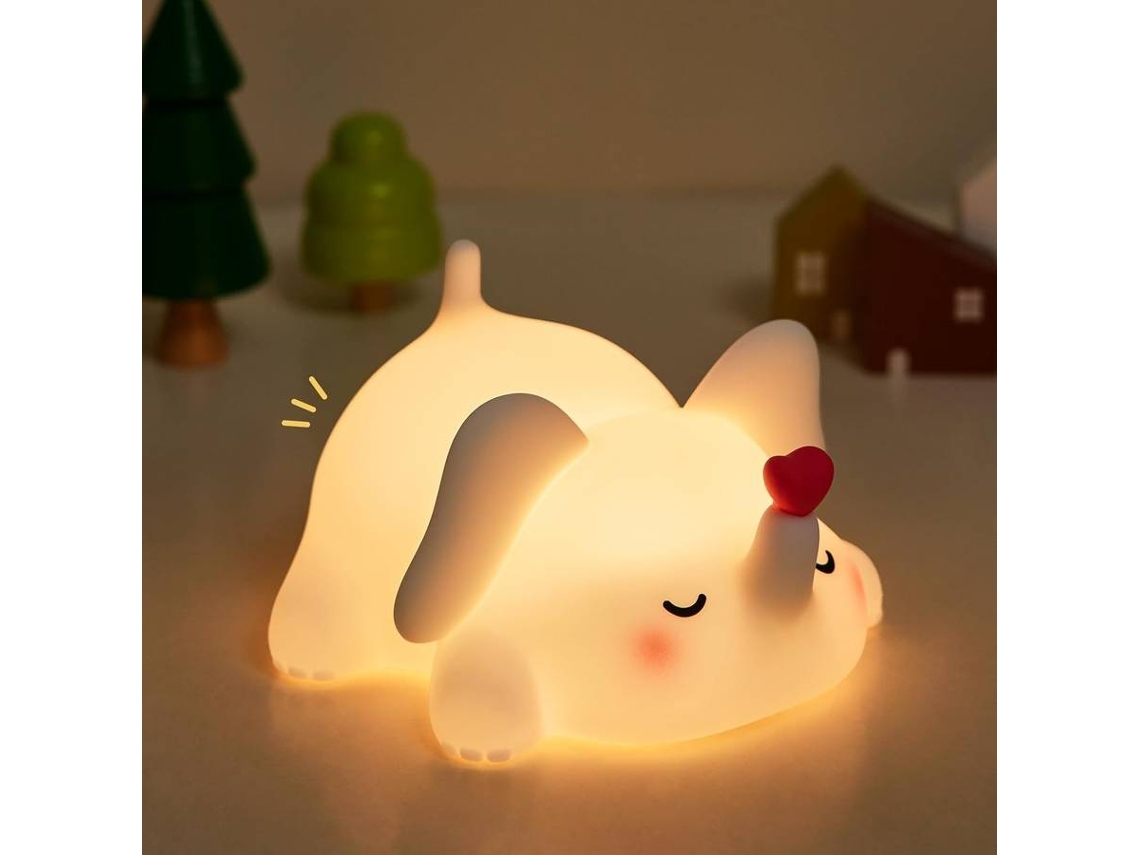 Lámpara de noche con forma de elefante, diseño de corazón, LED, blandita, de silicona de grado alimenticio (blanca)