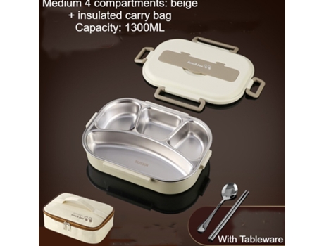 Fiambrera Bento Antigoteo para Adultos-Arroz cuatro rejillas 1300ml (vajilla y bolsa calefactora)-1300ml LUUCOZK