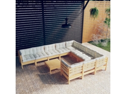 Conjunto de jardín de 11 piezas con cojines de pino crema DKD Home Decor