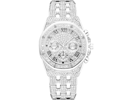 VEANXIN Relojes para hombre Estilo Hip Hop Relojes de pulsera con diamantes completos-Plata