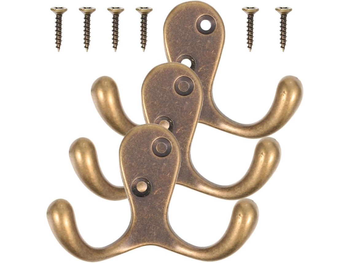 Juego de 3 ganchos de pared de cobre antiguo CHABERLU