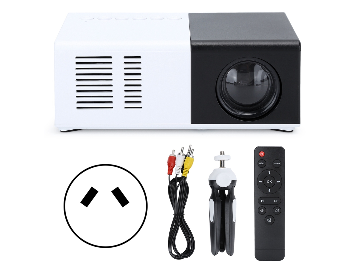 Proyector portátil con proyección en blanco y negro y soporte