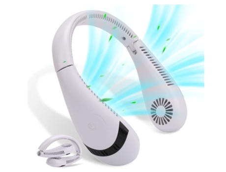 Ventilador de cuello portátil 5000 Mah Ventilador personal plegable Ventilador de mano ajustable con carga USB 3 velocidades Blanco BISBISOUS