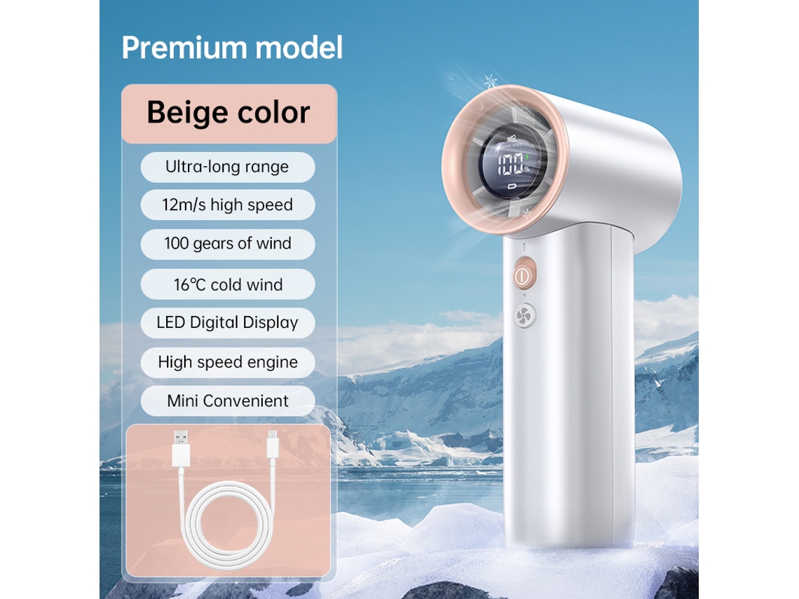 Ventilador portátil pequeño para exteriores, recargable, de alta velocidad, con turbina eólica, color beige, Yuysan