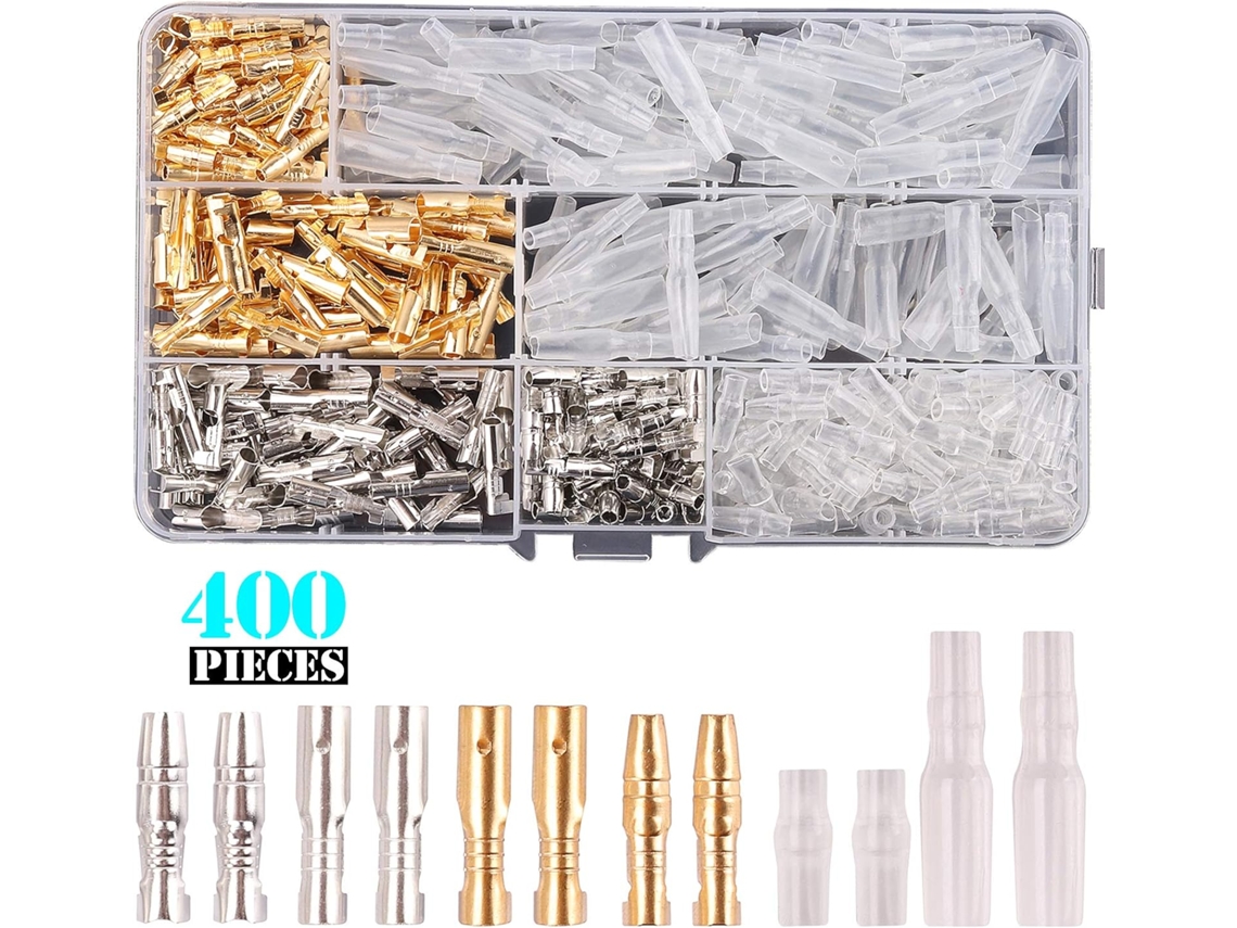 RNEMITERY Kit 400 Piezas Conectores Bullet 3,9mm Macho y Hembra en Bronce con Cubierta Aislante para Motocicleta Coche Camión Scooter Barco e Instrumentos Eléct