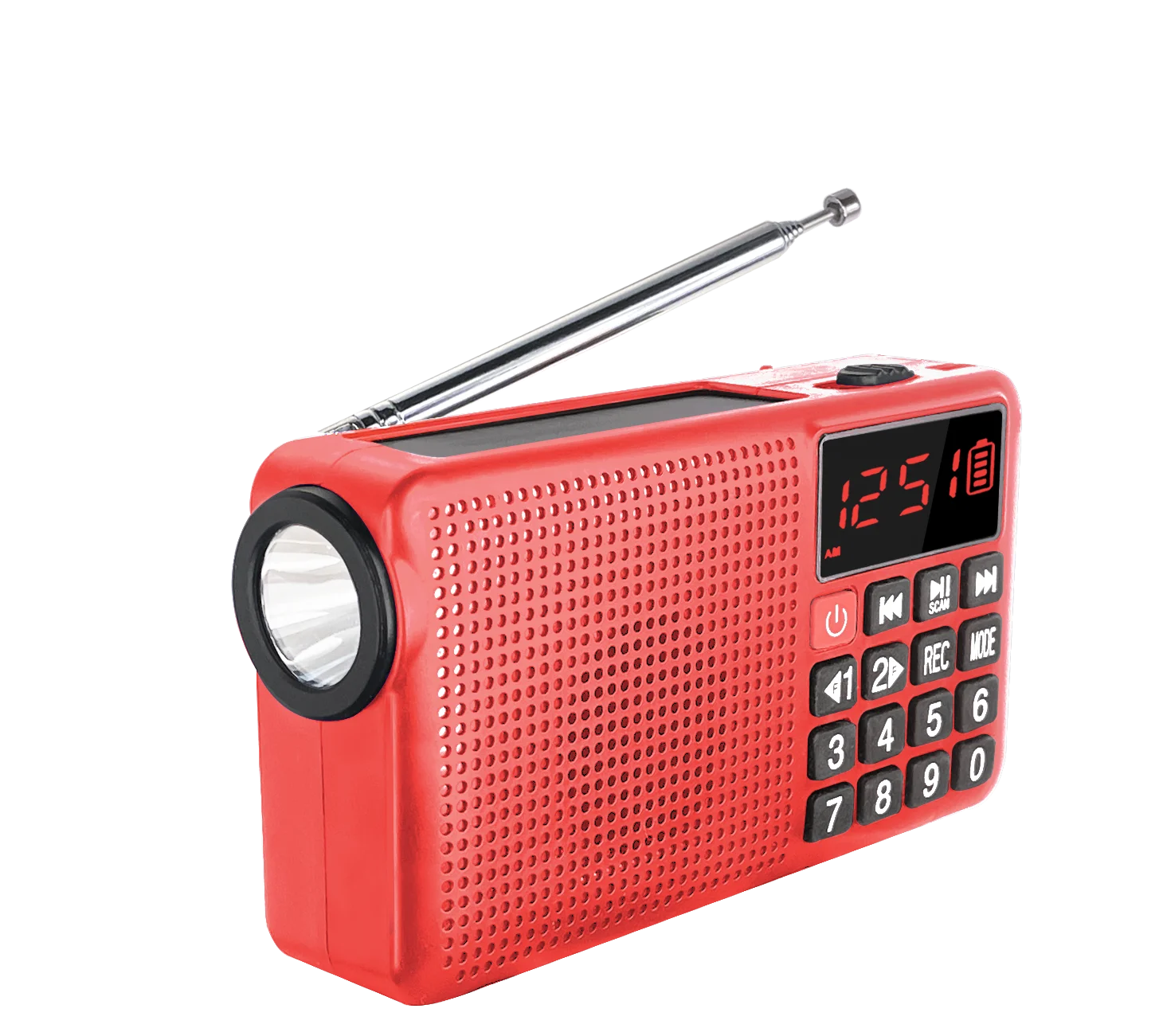 (Rojo) Nueva radio portátil multifuncional AM/FM/WB con manivela, multifuncional