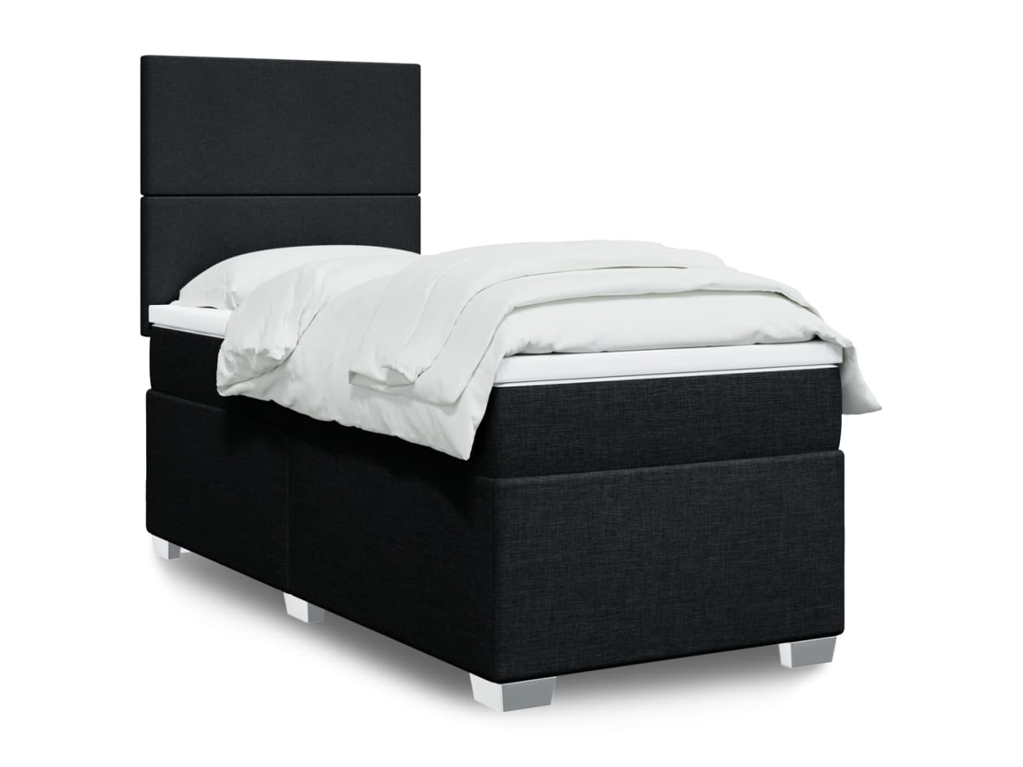Cama box spring con colchón tela negro 90x190 cm
