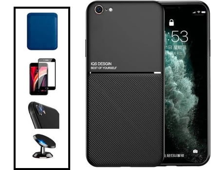 Kit Carcasa Magnética Anti Choque + Cartera + Protector de Pantalla iPhone SE 2022 G4M Negro