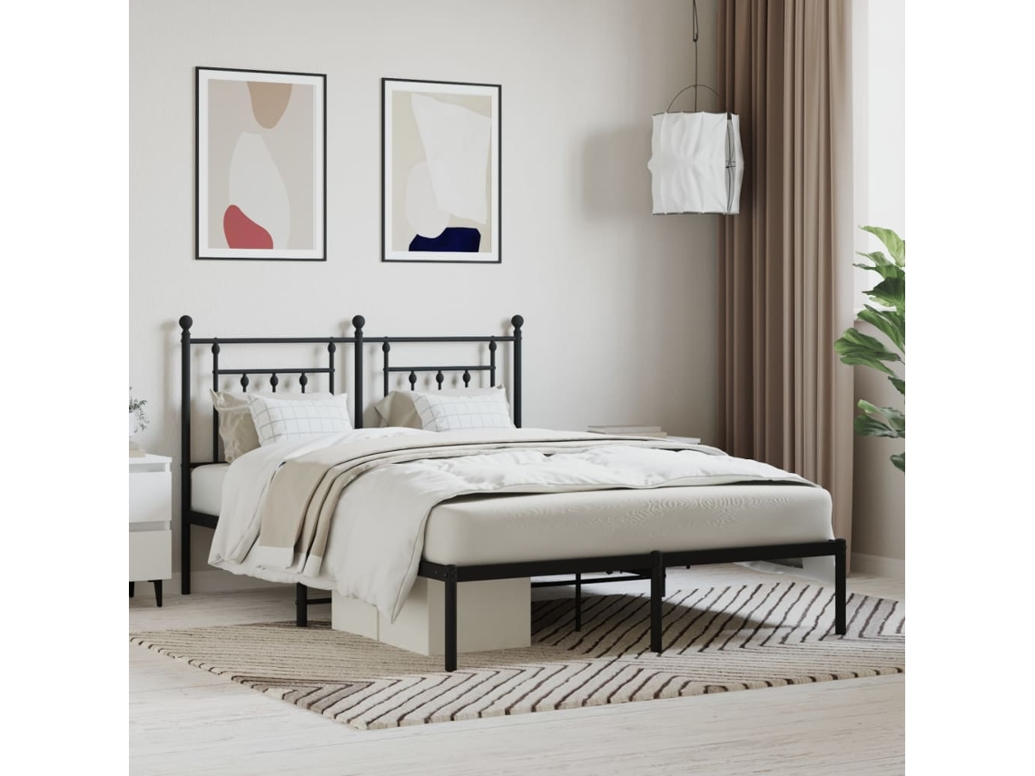 Estructura Cama Sin Colchón Con Cabecero Metal Negro 140x190 Cm