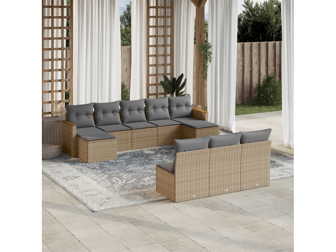 Conjunto de sofá de jardín de 10 piezas con cojines, mimbre beige mixto, DKD Home Decor