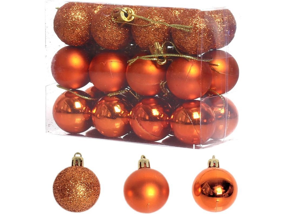 Bola Navideña Decorativa Con Purpurina Naranja Hielo, 24 Unidades, 3 Cm, Plástico.