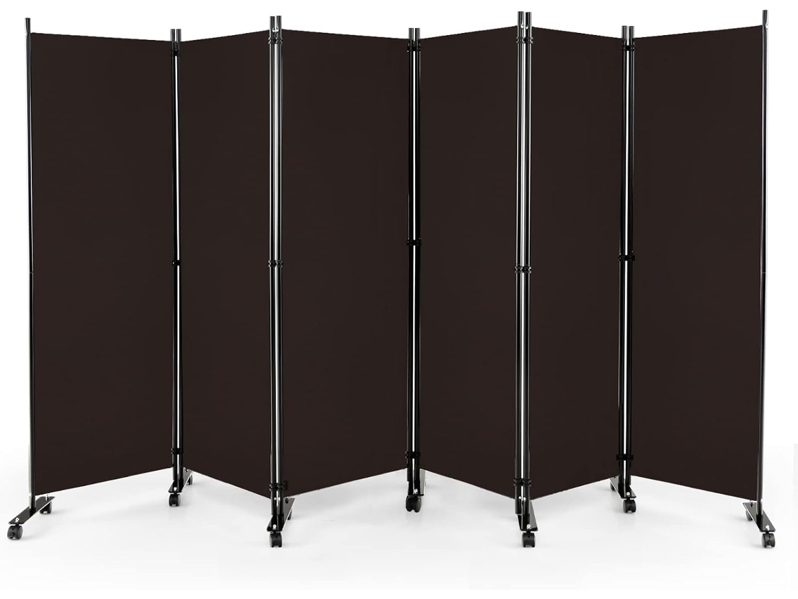 Biombo de Dormitorio de 6 Paneles, Separador de Ambientes Plegable, Pantalla de Privacidad Rodante de 172 cm con Ruedas Bloqueables COSTWAY