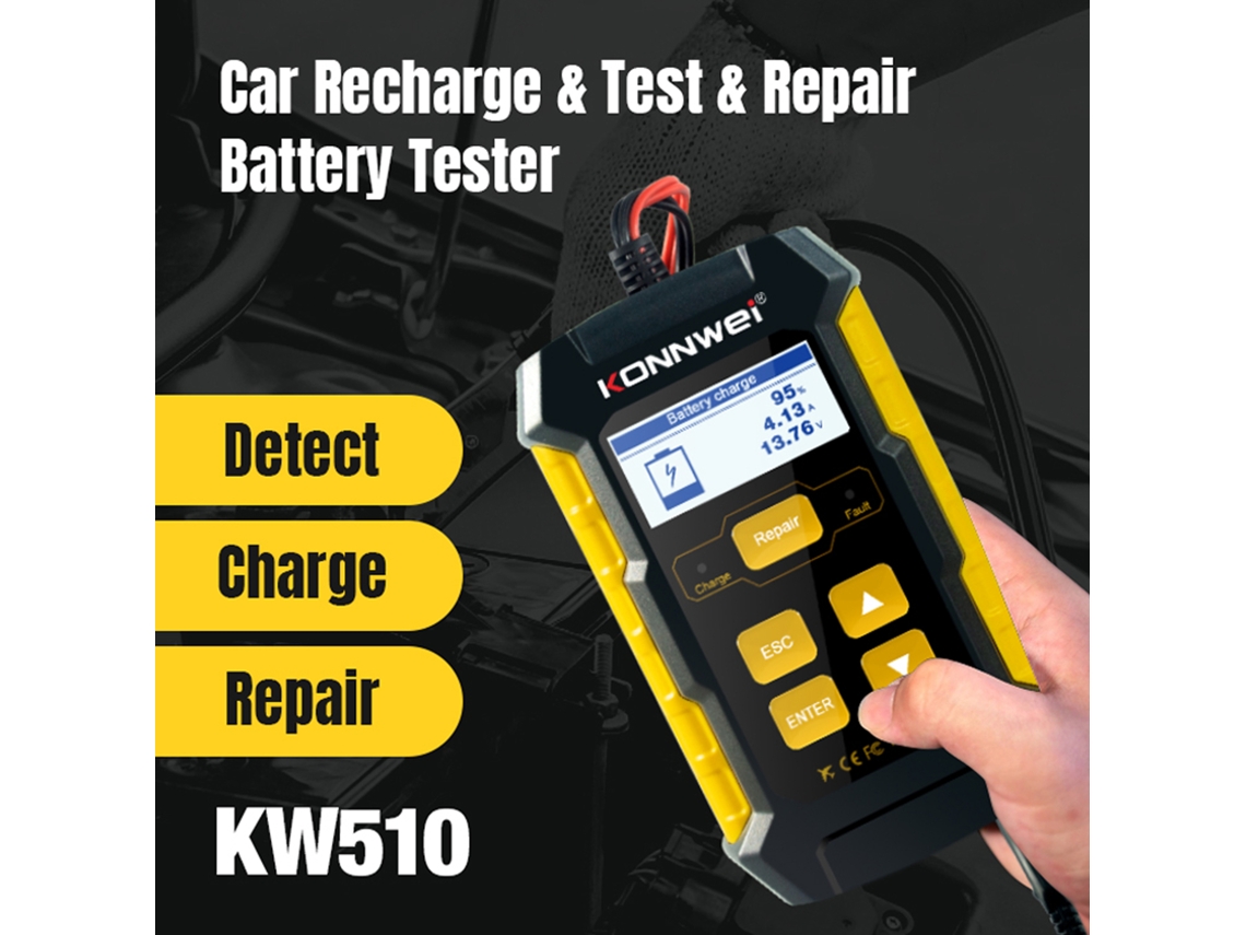 Probador de baterías de coche Kw510 Pulse, cargador de reparación, herramienta multifuncional
