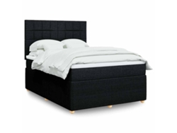 Cama Box Spring Con Colchón Tela Negro 140x200 Cm