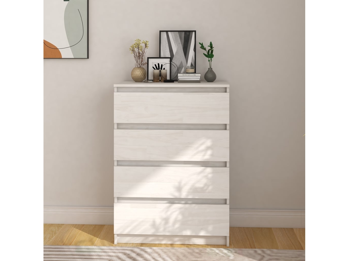 Armario Auxiliar Madera Maciza De Pino Blanco 60x36x84 Cm