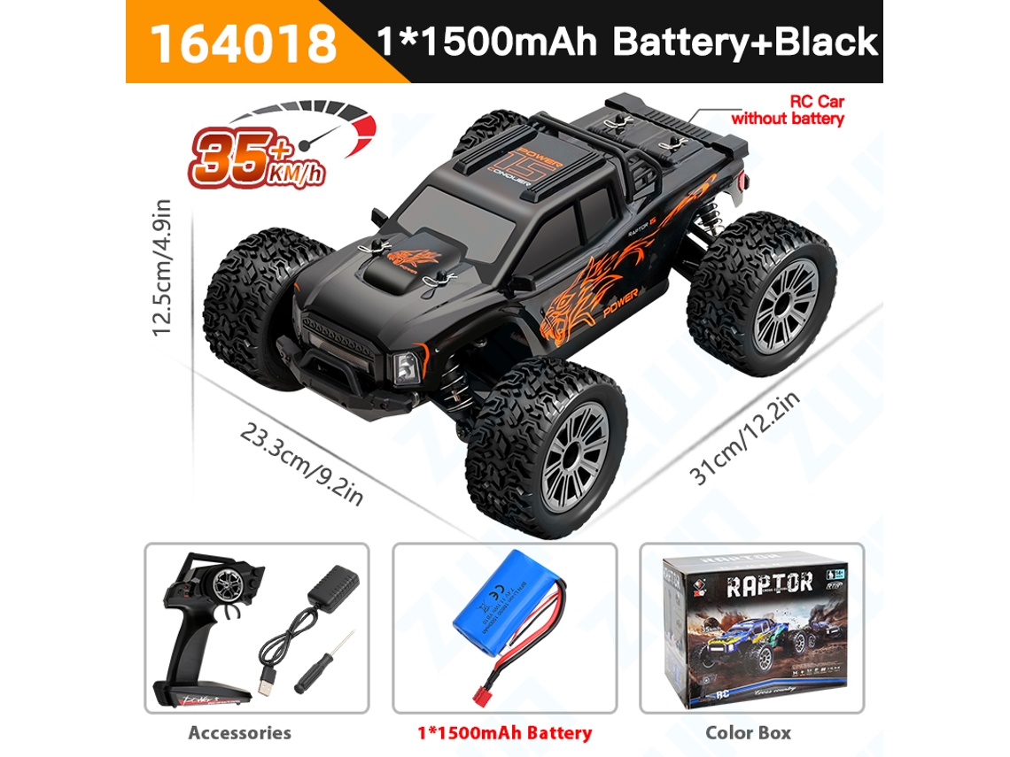 Coche todoterreno RC 1/16 4x4 con luz LED, alta velocidad, control remoto, escalada para niños, negro Aeuzwr