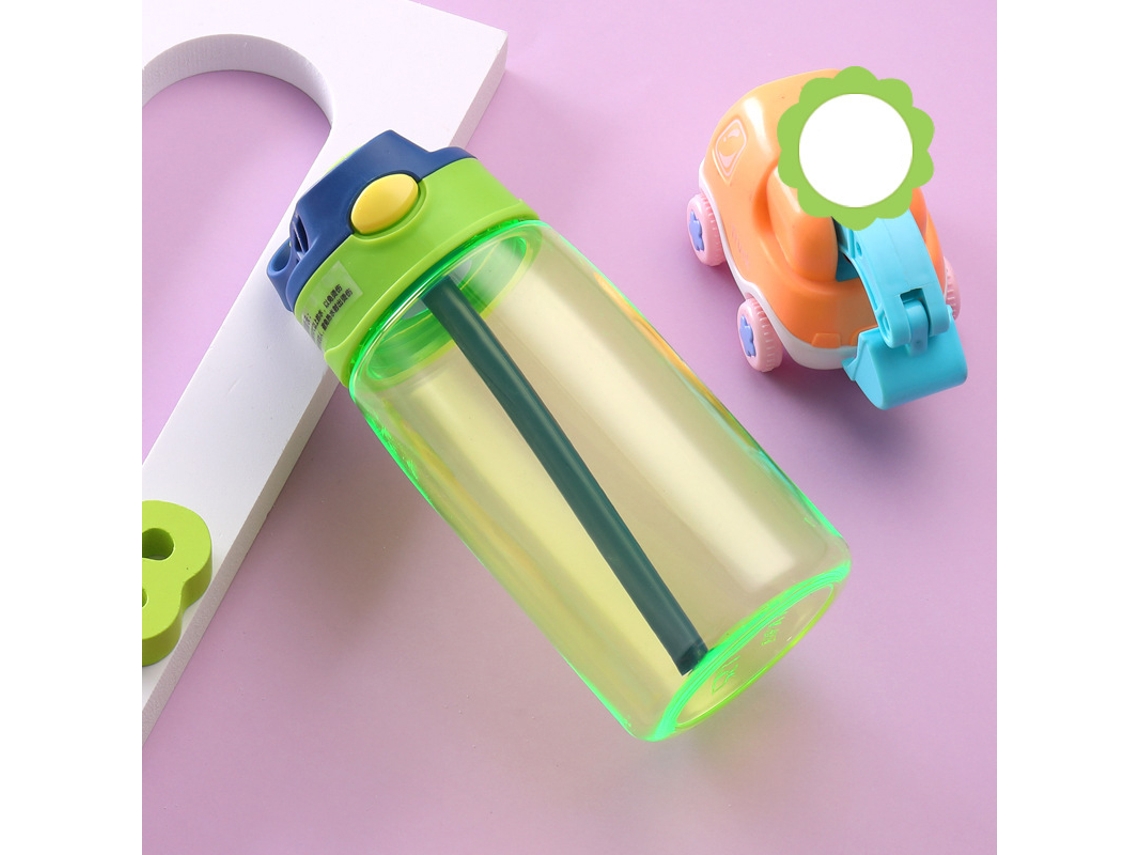 (verde) Botella De Agua Para Niña De 480ml, Con Tapón Y Pajita, Portátil.