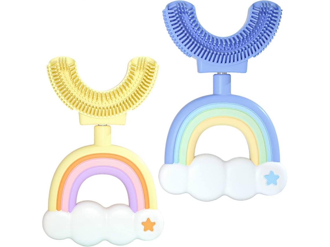 Cepillo de dientes infantil en forma de U, 2 unidades, para niños de hasta 7 años. Cabezal de silicona suave apta para uso alimentario. GOKOCO