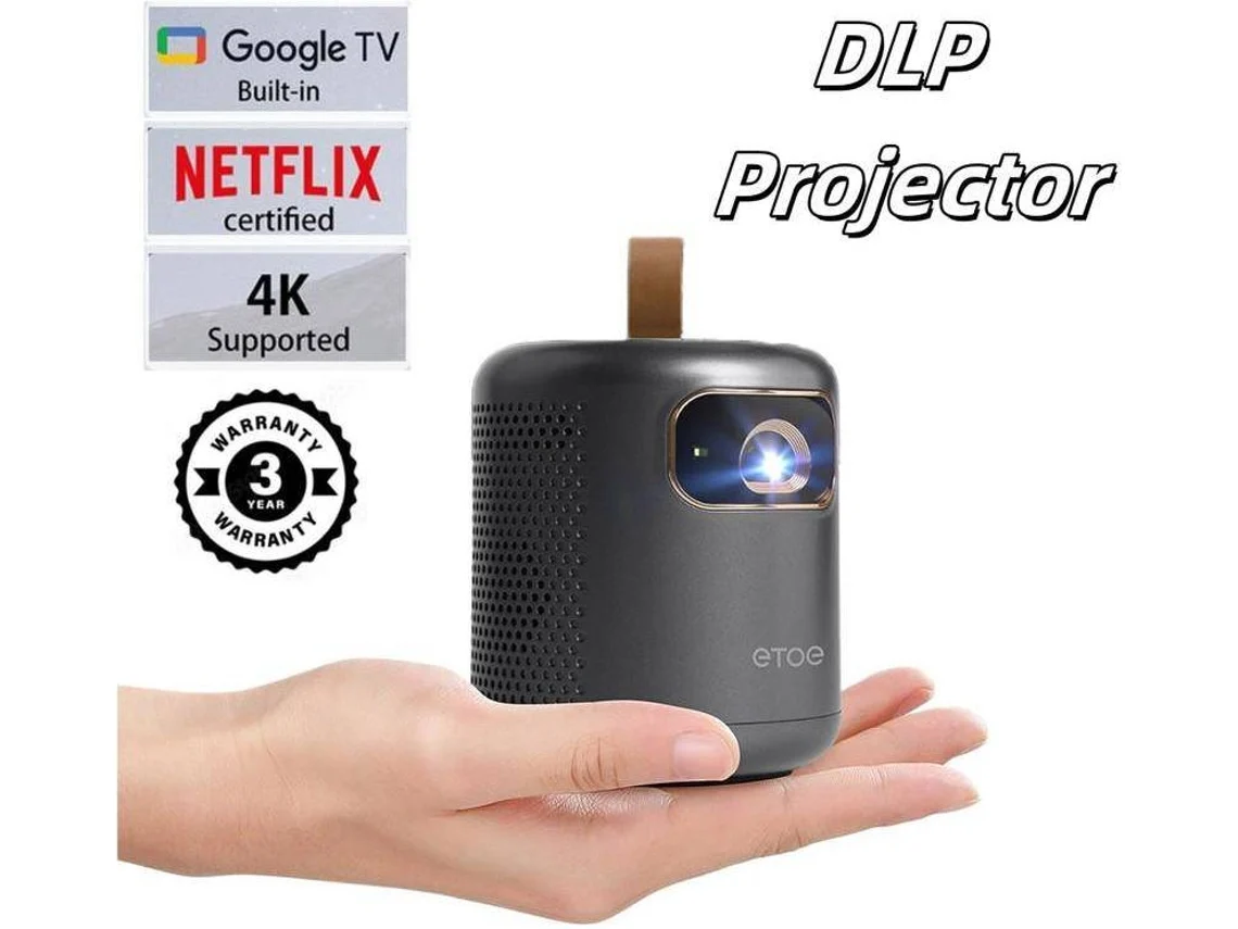 Proyector Etoe Dolphin 1080p/Sistema Google TV/Decodificación de video 4K UHD/Enfoque automático y corrección trapezoidal/600 lúmenes ANSI/Wi-Fi de banda dual