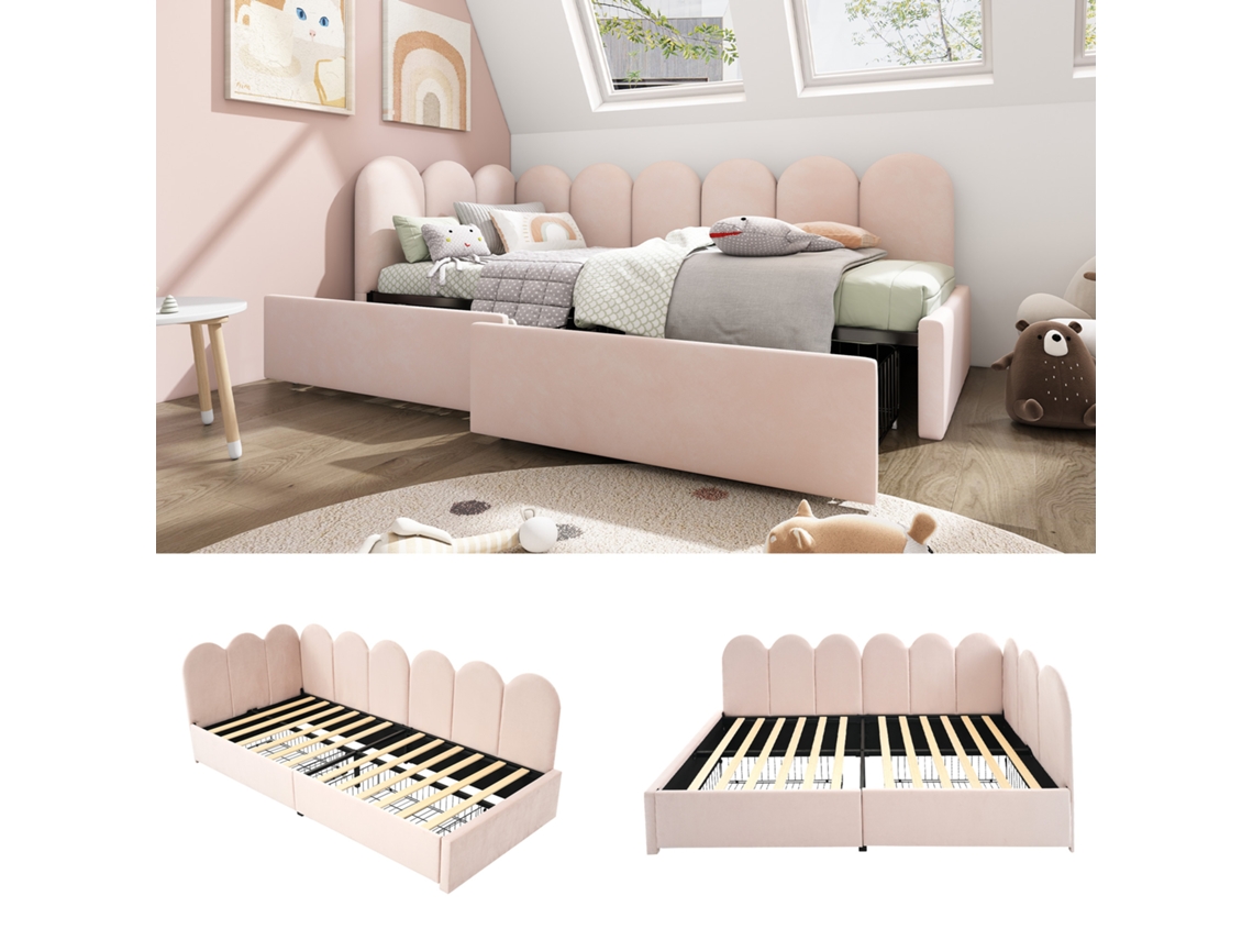 Sofá Cama De 90x190 Cm, Terciopelo Rosa Con Cajones, Colchón No Incluido.