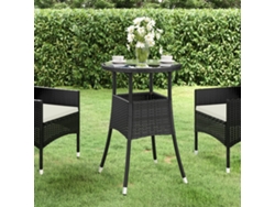 Mesa de jardín LOVELY HOME de vidrio templado y mimbre en color negro (60 x 75 cm)