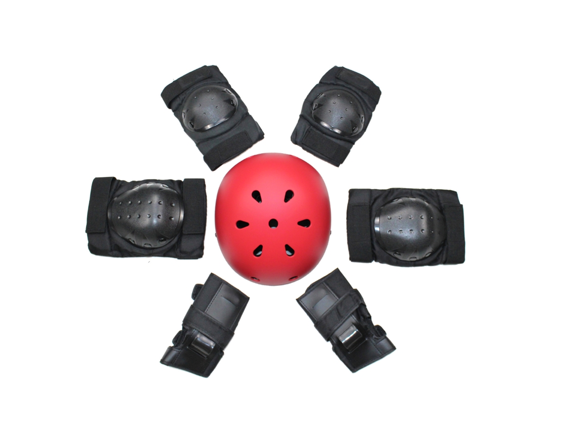 Monopatín Equilibrio Bicicleta Patinaje Casco Protección Set YUYSAN Negro Rojo Talla M (26-50kg)