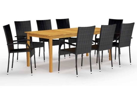 Conjunto 9 de comedor de jardín de VIDAXL negro