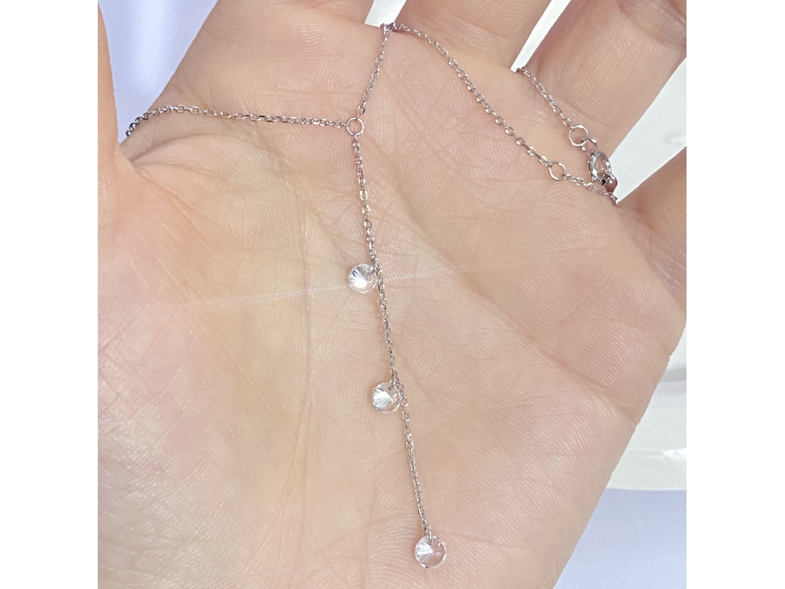 Collar con tres diamantes de brillo intenso, estilo lágrimas de estrella y cadena de oro, elegante y versátil MDUG (plata blanca).