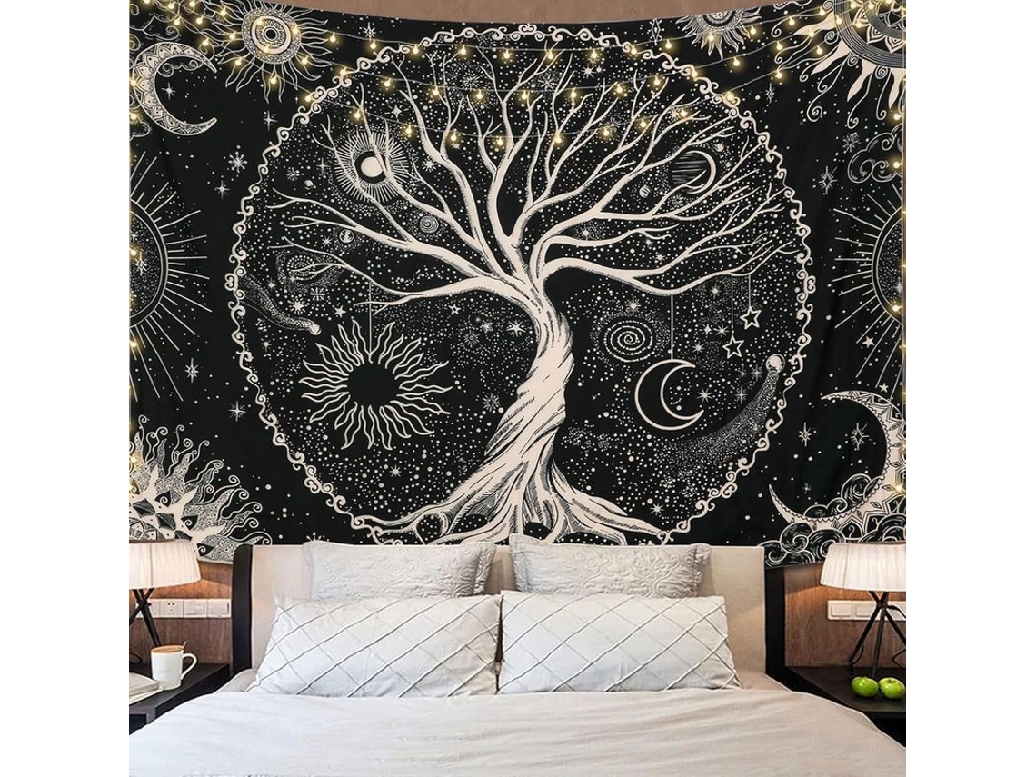 Tapiz Árbol De La Vida Mandala Galaxia Psicodélica Estrellas Estética Negra 59"x79"
