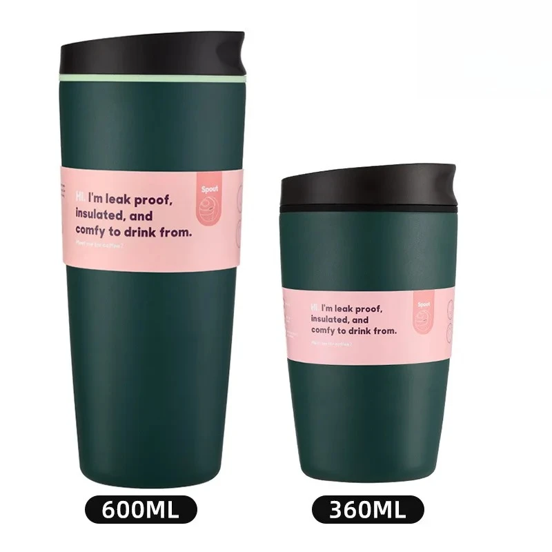 (color Verde Oscuro, 360ml+600ml) Vaso Térmico De Acero Inoxidable Con Aislamiento Térmico Al Vacío, Tapa A Prueba De Fugas Y Base Silenciosa