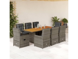 Conjunto de comedor de jardín DKD Home Decor de 9 piezas con cojines, ratán gris