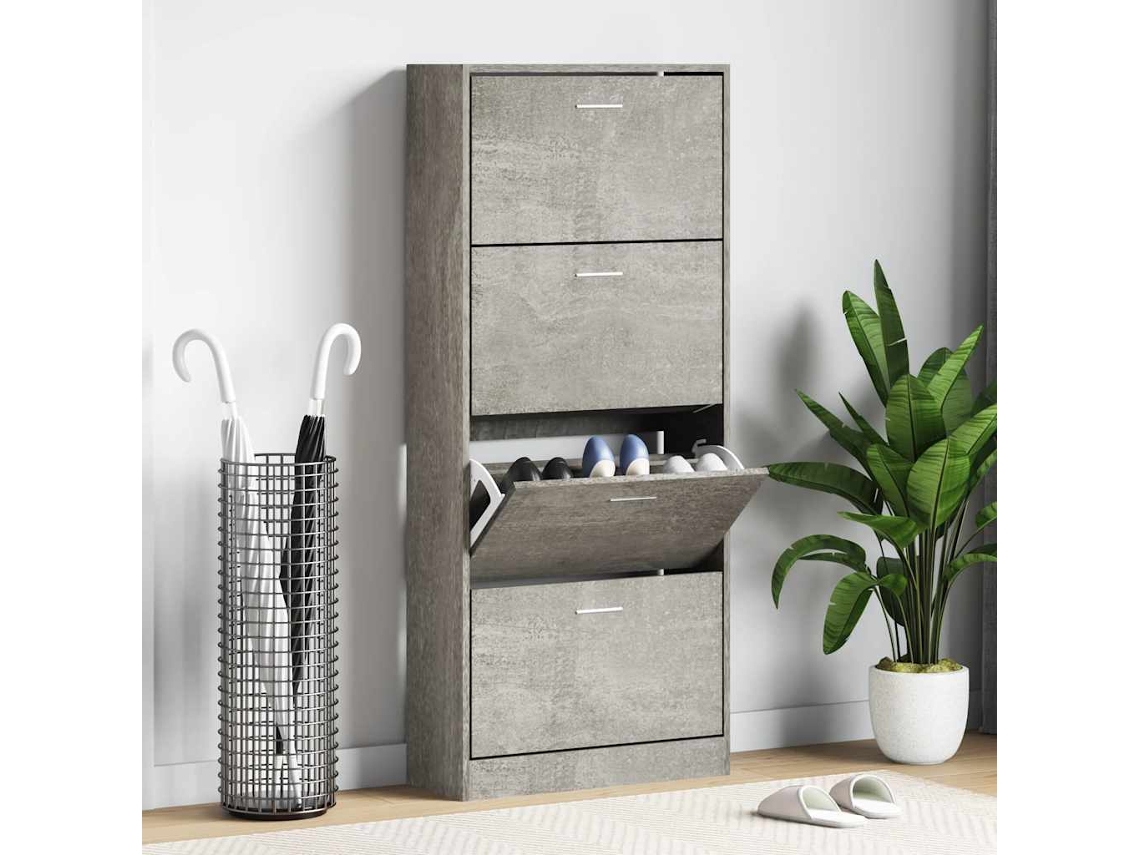 Mueble Zapatero | Armario Zapatero Madera Contrachapada Gris Hormigón 63x24x147 Cm