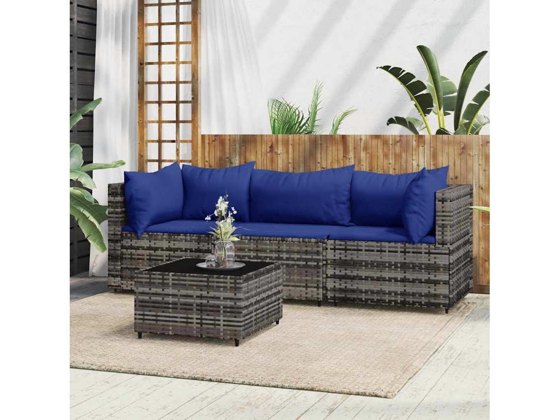 Conjunto de salón de jardín de 4 piezas con cojines de ratán gris Dkd Home Decor
