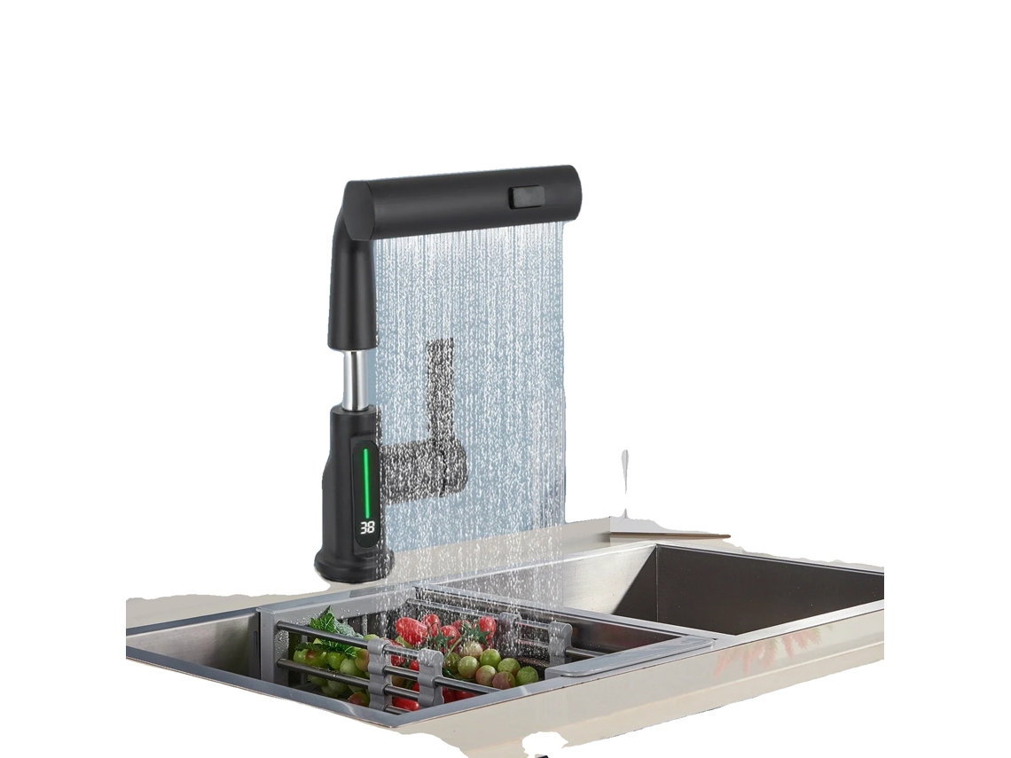 Grifo de cocina extraíble con pantalla de temperatura inteligente y manguera flexible, color negro OEM